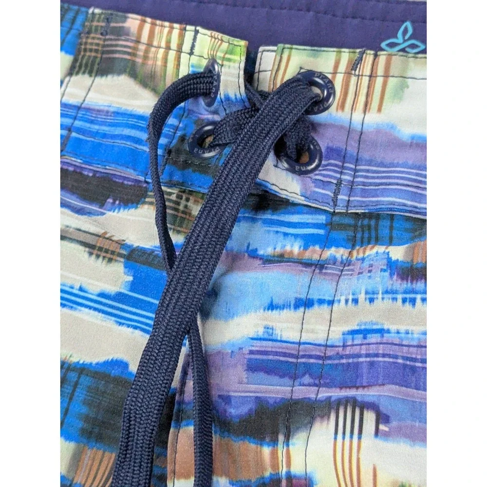 prAna Mens High Seas Board Shorts Size 34‎ Blue Abstract Geometric Swim Trunks